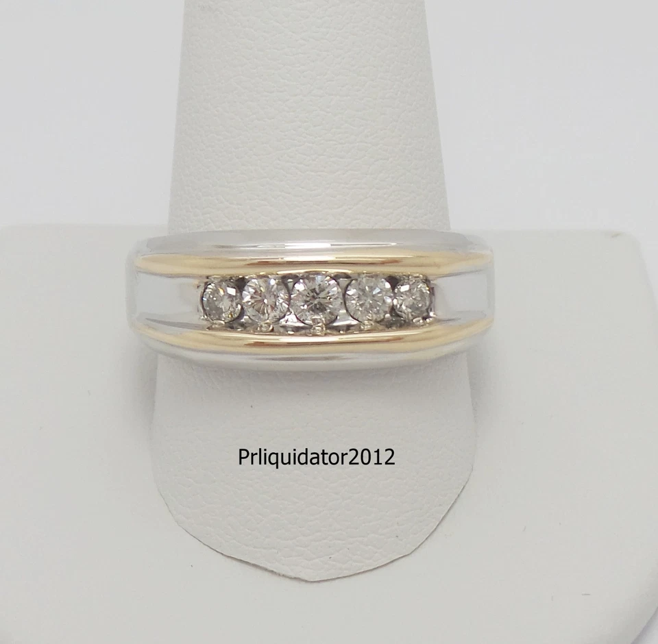 1/2CT MENS NATURAL DIAMOND WEDDING BAND RING 14K WHITE & YELLOW GOLD - 10 Grams - Image 2 of 4