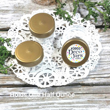 20 CLEAR Jars GOLD Caps Lids Plastic 1/2oz 1tbl Container USA 3803 DecoJars NEW