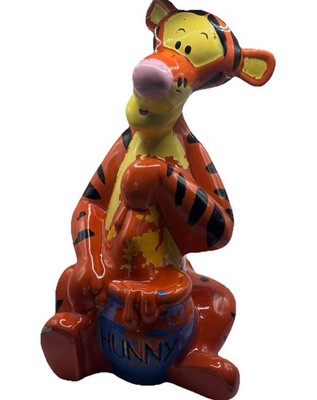 Vtg Disney Tigger Dipping Into Pooh's Hunny Pot 9'' Ceramic Piggy/Coin Bank