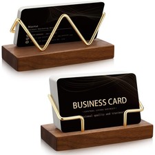 2 Pieces Wood Business Card Holder for Desk Wooden Business Card Display Stand P