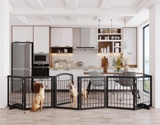 Vantas Folding Pet Gate 144" Wide, 30" Tall No-Assembly Metal Dog Gate, Frees...