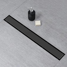 SaniteModar 32" Black Linear Shower Drain 2-in-1 Tile Insert Flat Grate.-