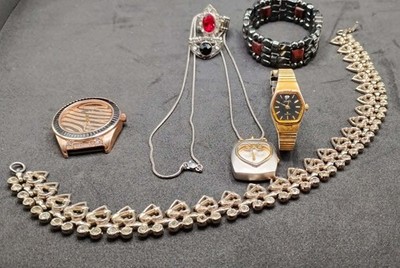 Bulk Watch Lot 3 Untested Watches, 2 Rings, Bracelet, Necklace, see Description