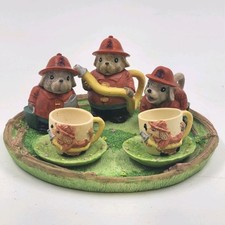 8 pcs Ceramic Miniature Tea Set Firefighter Dog 1993 with Box Vintage China
