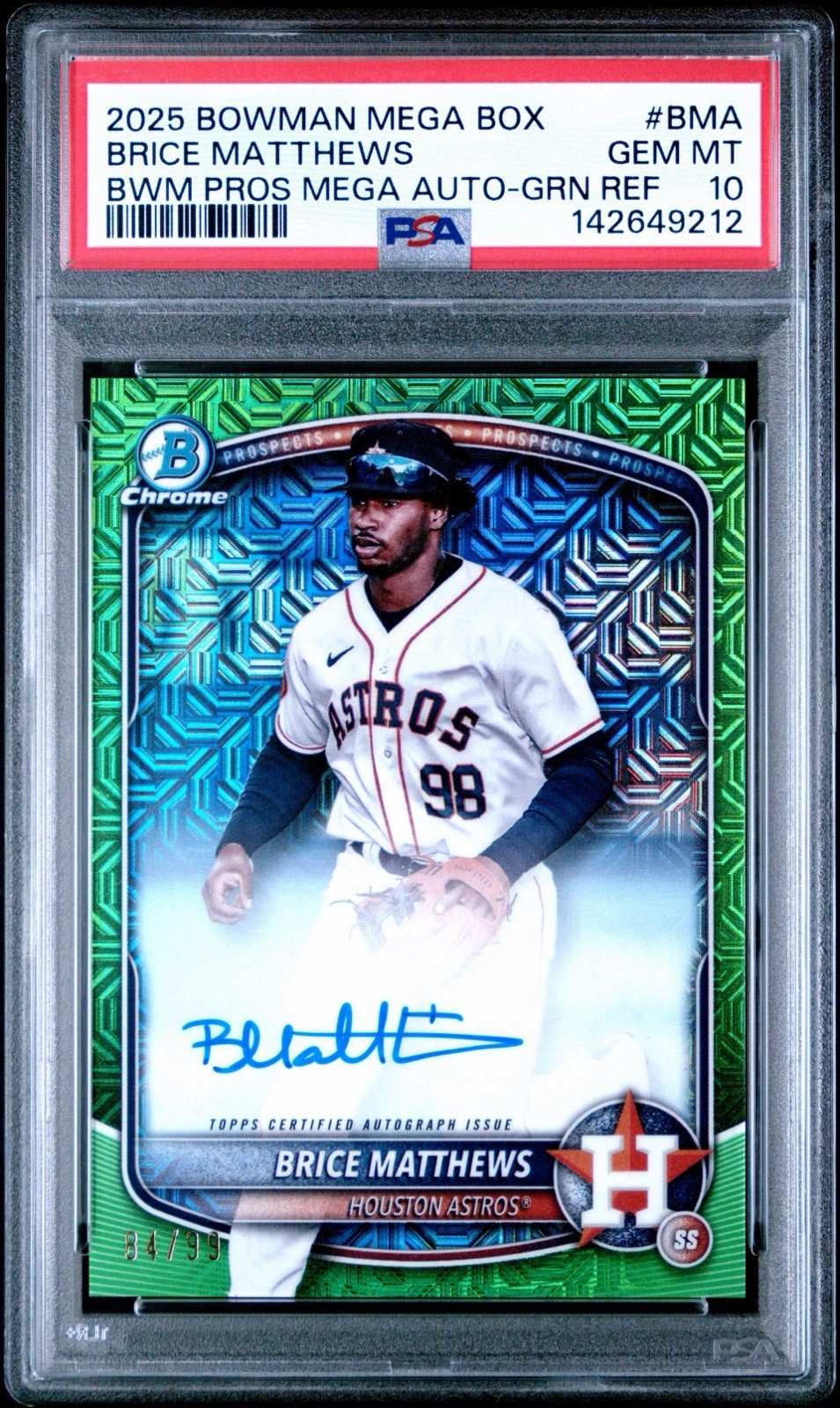 2025 Bowman Chrome Prospect Mega Box Auto Brice Matthews Green /99 PSA 10 POP 2