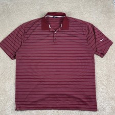 Nike Golf Mens XL Fit Dry Polo Shirt Maroon Burgundy Striped Short Sleeve 274038