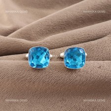 Gemelli Unici Uomo Swiss Blue Topaz 925 Argento Sterling Dicembre Sposo