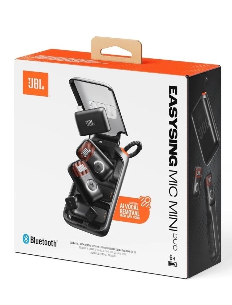 JBL EasySing Mic Mini Duo AI Wireless Pin Mic 6H Battery Black