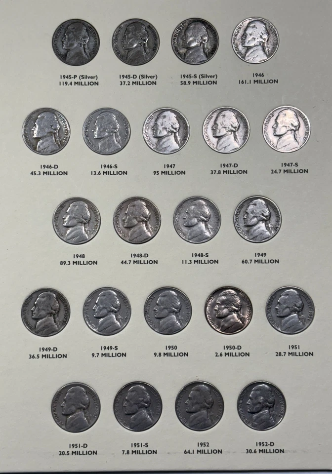 Complete Set 1938-2025 P-D-S  Jefferson Nickels |  194 Coins | Silver & BU Coins - Image 4 of 4