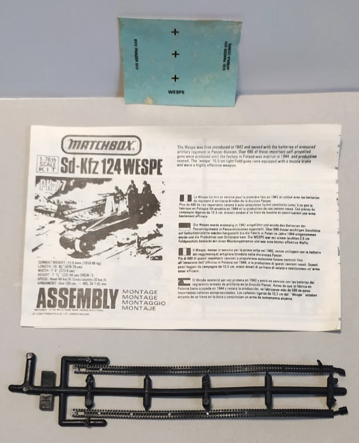 MATCHBOX USATO 1:76 KIT CARRO ARMATO SD- KFZ 124 WESPE CON DIORAMA PK-77 - Immagine 4 di 4