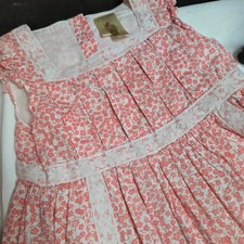 Strawberry Faire Girls Floral Dress Coral White Lace Pleated Square Neck Size 5