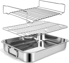 15" Stainless Steel Roasting Pans with Handles, Baking Pan for Oven Silver 