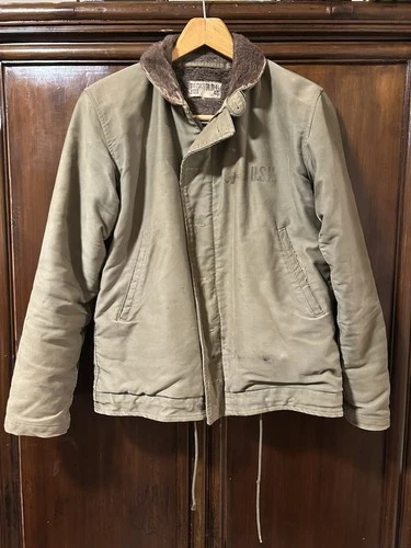 Original 1940s WW2 USN N-1 Deck Jacket 40 Alpaca Distressed US Navy Military 40s