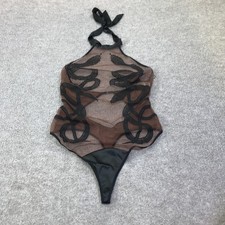 Thistle And Spire Bodysuit Womens 1X Brown Sheer Snake Embroidered Halter Thong