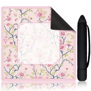 Chinoiserie Mahjong Mat with 1 Carrying Bag 31.5" x 31.5" Pink and White Rubb... - Picture 1 of 7