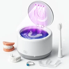 Rechargeable Ultrasonic Retainer Cleaner Machine, 46kHz Portable Dental Clean...