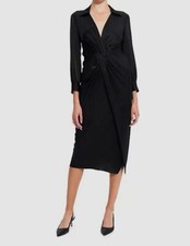  396 Theory Women's Black Satin Twist Front Long-Sleeve Sheath Dress Size 4