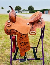 Kids Western Leather Horse Barrel Saddle, Deep Seat, Floral Tooled Free Shipping