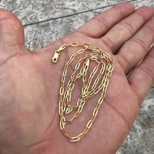 Collar de cadena de eslabones con clip de 2,2 mm de oro amarillo de 14 quilates, 20"" Foto 3 de 4