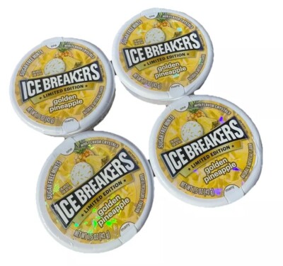 4 Pack Ice Breakers GOLDEN PINEAPPLE Sugar Free Mints Limited Edition Tin