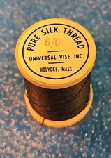 VINTAGE Silk Thread BLACK Fly Fishing Tying Sewing Full Spool 6/0