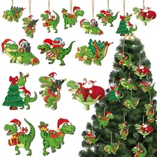 BBTO 40 Pcs Christmas Dinosaur Ornaments Christmas Tree Topper Ornaments Wood...