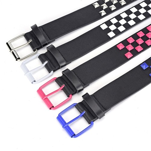 Rivet PU Leather Belt Wide Side Ins Jeans Decoration Punk Waist Belt Outdoor - Picture 11 of 16