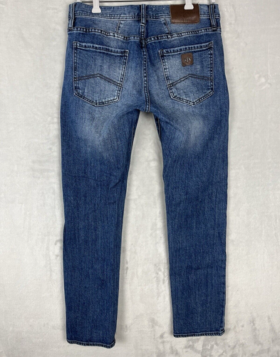 ARMANI EXCHANGE Men's Jeans 32 Blue Wash Slim Fit Destroyed Patchwork - Picture 16 of 17