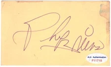 PHILIP BRUNS Signed 3x5 Index Card "Morty Seinfeld - Father of Jerry" ALA F11718