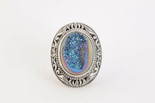925 Sterling Silver and Blue Druzy Geode Ring Size 6 12.28g. 