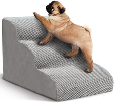 3 Tiers High Density Foam Pet Ramp - Extra Wide Non-Slip Small Dog Stairs GRAY 