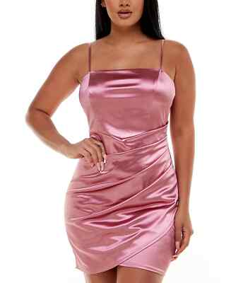 juniors' ruched asymmetric bodycon dress Emerald Sundae Juniors Pink Ruched Asymmetric Bodycon Dress - 2XS - Pink