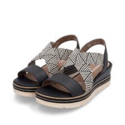 Remonte Sandale Sandalen Sandalette Sandaletten Leder Bast schwarz beige D2L54