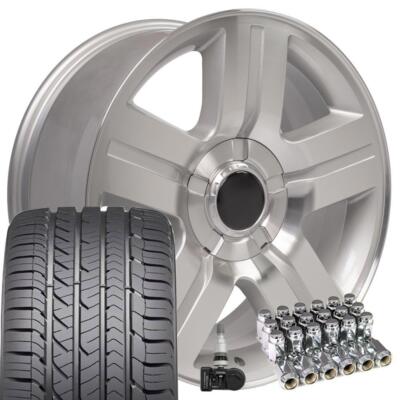 5291 Silver 22 inch Rims Goodyear Tires Lugs TPMS SET Fit GMC Chevy Texas