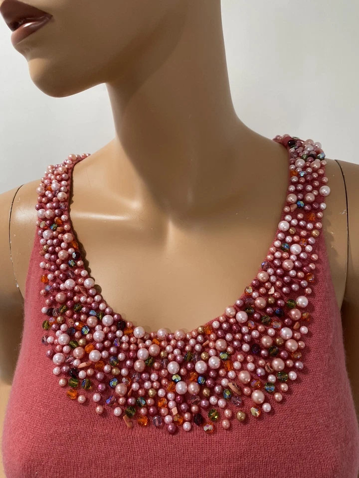 Синтия стефф 100% кашемир XSP без рукавов вышитый персиковый розовый цвет - Изображение 2 из 4