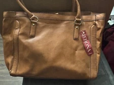 Merona tan hand bag new multiple deep pockets 30 w 16 d leather zipper pockets 