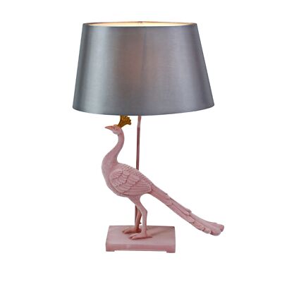 Tischleuchte Pfau Rosita, beflockt rosa/grau, Polyresin, 51x25,5x62 cm E27, 230-