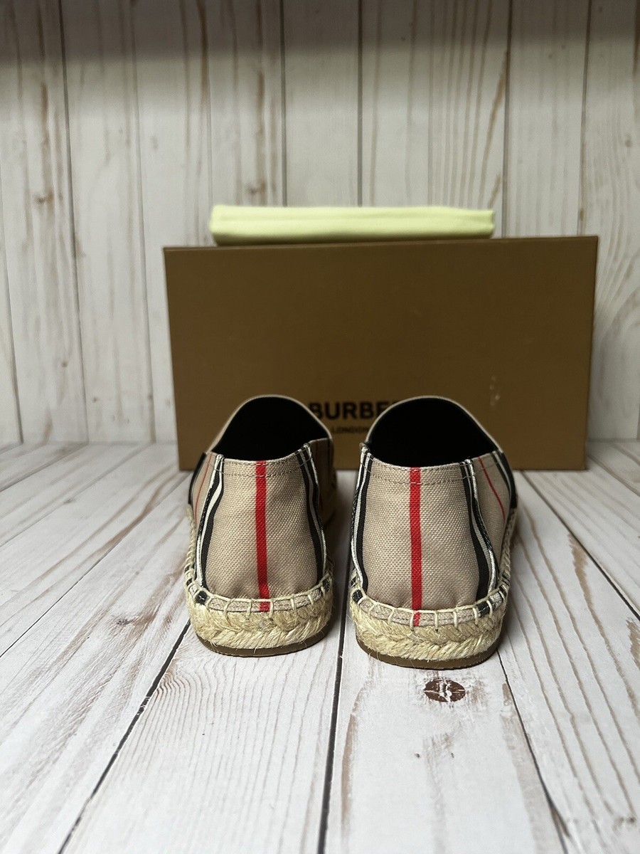 Burberry Alport Icon Striped Espadrille Flat Archive Beige