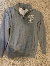 Vintage Gray USMC Zip Pullover Hoodie  Unisex Medium US Marine Core Crewneck