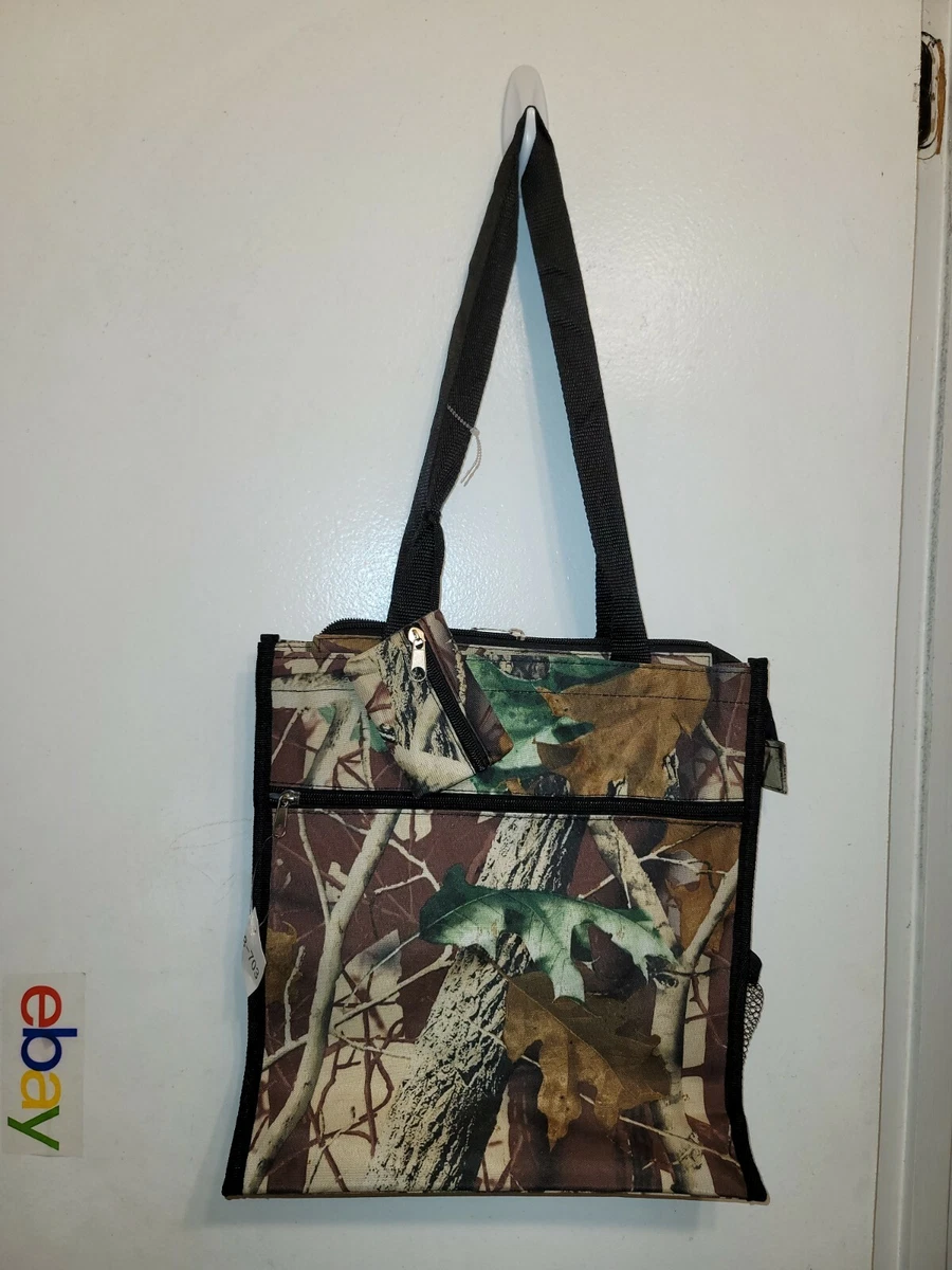 Camouflage Tote Bag New camo black trim zip closure hunt hike outdoor man bag