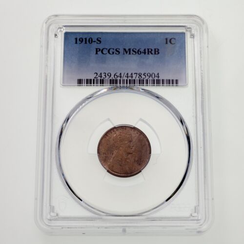 1910-S 1C Lincoln Cent Graded by PCGS as MS64RB! Gorgeous Penny! - Picture 1 of 4