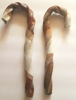 Candy Cane (2) Mid Century Handmade Artist Pottery,  Earthenware Neutral Glaze 