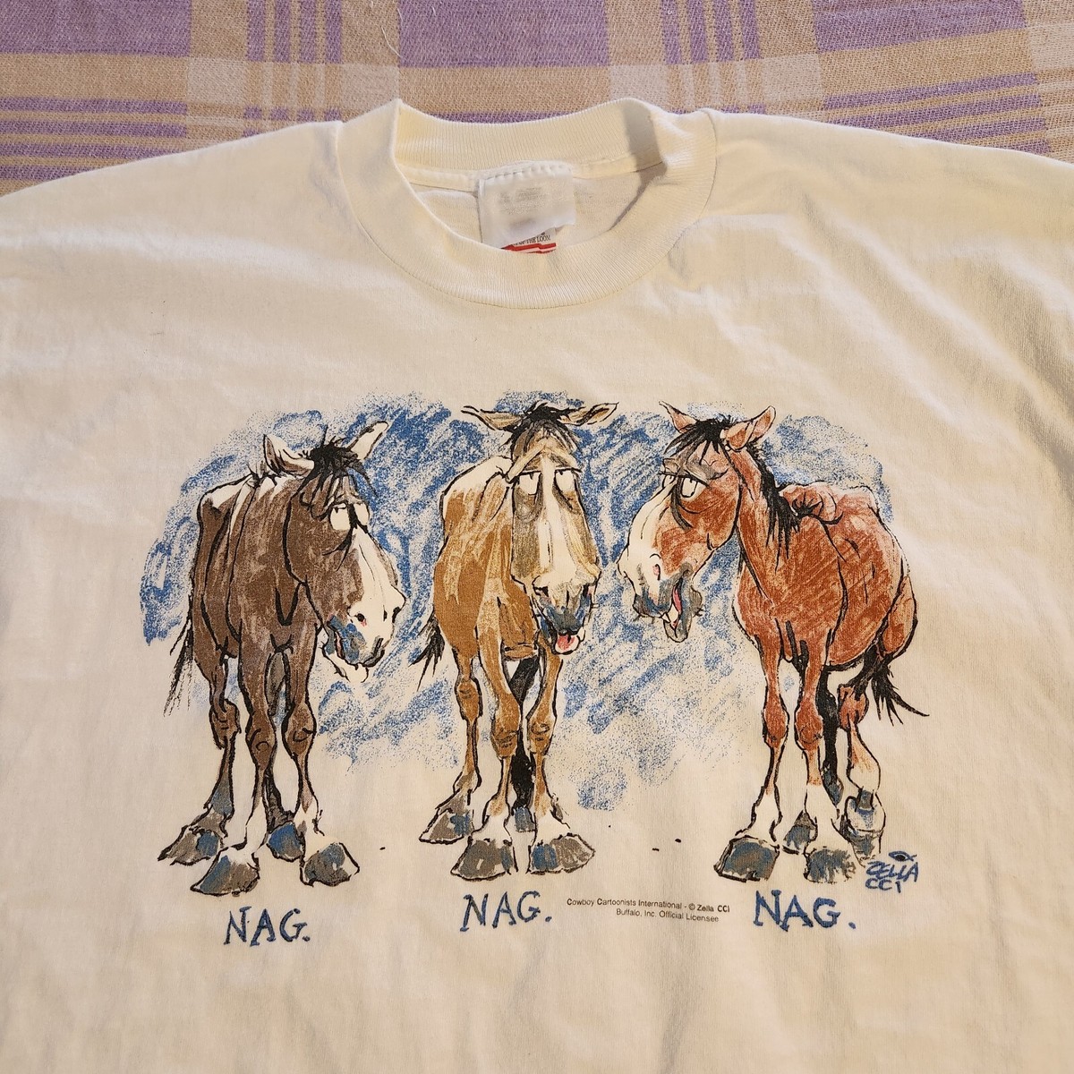 Vintage 90s Cowboy Horses Nag Nag Nag Funny Buffalo T-shirt 