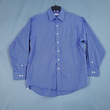 Izod Men's 80's 2-Ply Pinpoint Button Up Long Sleeve Shirt Blue Stripe Size L