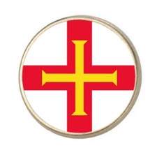 Guernsey Channel Islands Silver Colour Round Badge With A Velveteen Bag