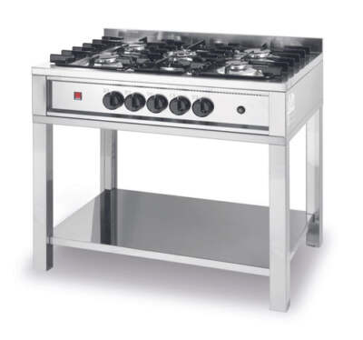 Gasherd - 5 Brenner mit offenem Unterbau, HENDI, Kitchen Line, 14,3kW, 900x600x(