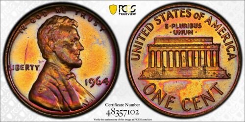 1964 1C Lincoln Cent PCGS PR 65 RB - Toning - Picture 1 of 4