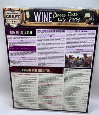 Wine Tasting Study Guide Brochure Quickstudy Laminated Tri-Fold Learn About Wine