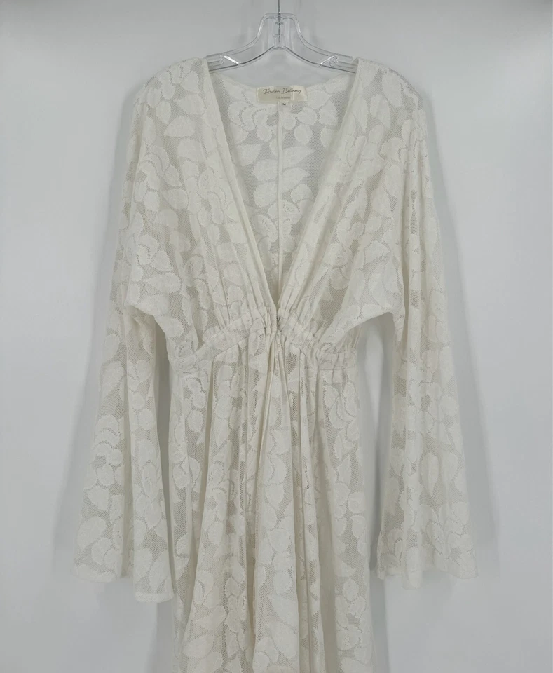 Kristen Bellamy Womens White Lace V Neck Long Sleeve High Low Kaftan Dress Sz M - Image 2 of 4