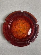 BEAUTIFUL MID-CENTURY MODERN FAUNA-AMBERINA RED/GOLDEN BLENKO 7" ASHTRAY